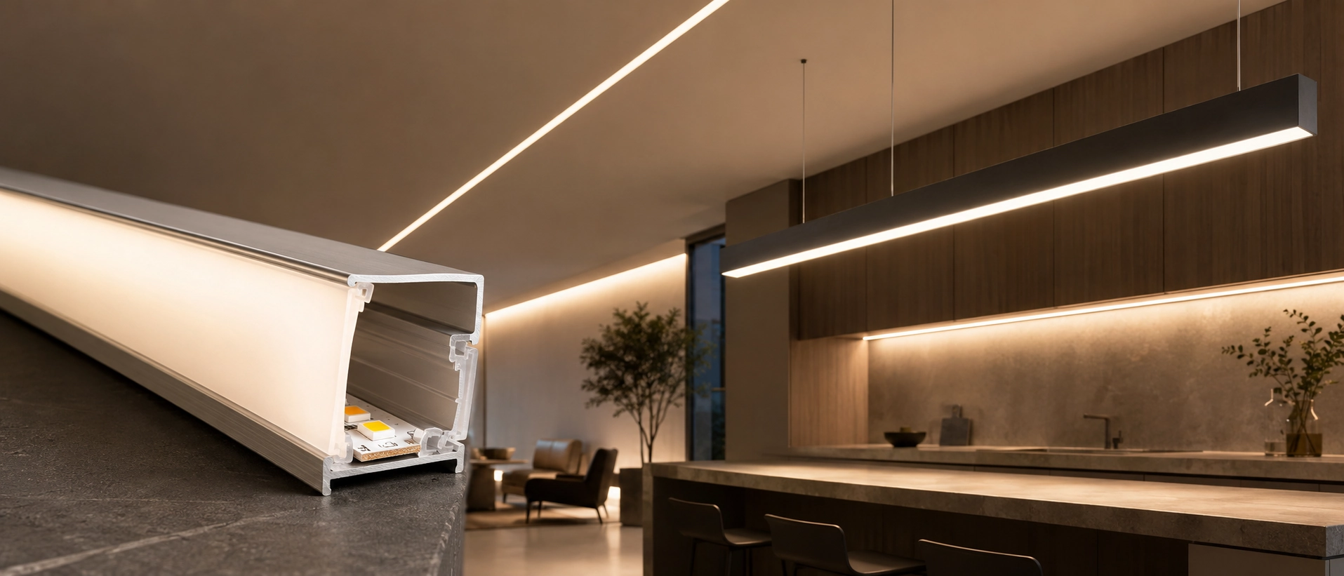LED lighting diffusers and optical co-extruded polycarbonate lighting profiles installed in linear light fixtures LED lighting diffusers and optical co-extruded polycarbonate lighting profiles installed in linear light fixtures